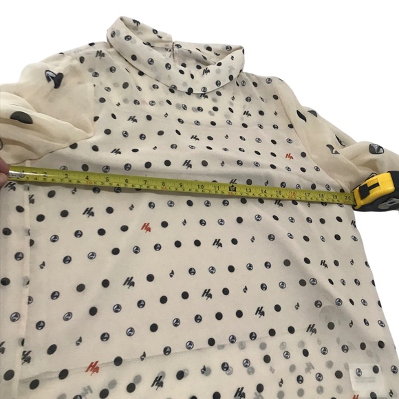 Women's Semi Sheer Polka Dot Blouse With Mock Turtleneck Light Cream/Beige Small - Picture 8 of 12